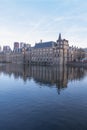 The Hague - February 17 2019: The Hague, The Neherlands. Binnenhof castle, Dutch Parliament, with the Hofvijver lake