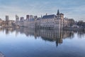 The Hague - February 17 2019: The Hague, The Neherlands. Binnenhof castle, Dutch Parliament, with the Hofvijver lake