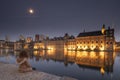 The Hague - February 17 2019: The Hague, The Neherlands. Binnenhof castle, Dutch Parliamen, with the hofvijver, a young