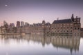The Hague - February 17 2019: The Hague, The Neherlands. Binnenhof castle, Dutch Parliament, with the court pond