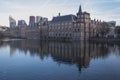 The Hague - February 17 2019: The Hague, The Neherlands. Binnenhof castle, Dutch Parliament, with the Hofvijver lake