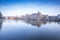 The Hague - February 17 2019: The Hague, The Neherlands. Binnenhof castle, Dutch Parliament, with the Hofvijver lake