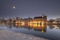 The Hague - February 17 2019: The Hague, The Neherlands. View to the historical Binnenhof with the Hofvijver lake by