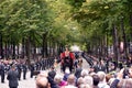 THE HAGUE, HOLLAND - SEPTEMBER 17, 2019: The Glass Coach with Queen Maxima and King Willem-Alexander waving to the crowds on Prins Royalty Free Stock Photo