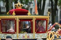 THE HAGUE, HOLLAND - SEPTEMBER 17, 2019: The Glass Coach with Queen Maxima and King Willem-Alexander waving to the crowds on Prins Royalty Free Stock Photo
