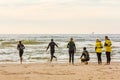 Dutch lifeguards conducting surf life saving training at the beach