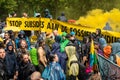 Climate activists from Extinction Rebellion movement during protest action in The Hague against fossil subsidies