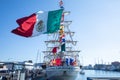 Mexican tall ship CUAUHTEMOC with a huge mexican flag