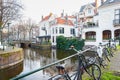 Scenic view of houses along a Dutch city canal in the city of The Hague