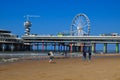 Hague, Netherlands - May 2, 2022: Beautiful view of beach and Scheveningen Pier with Ferris wheel Royalty Free Stock Photo