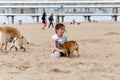 The Hague, Netherlands - May 8, 2015: Children playing at the beach, Scheveningen Royalty Free Stock Photo