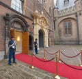 Binnenhof guards red carpet militairy honor entrance dutch the hague parliament office prime minister