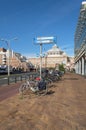 Bicycles parking near casino in Hague with Grand hotel Amrath Kurhaus on background