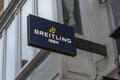 Breitling shop sign logo. Breitling is a Swiss watch brand. Royalty Free Stock Photo