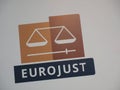The Hague, Netherlands - September 26, 2019: The wordmark of the European justice organisation Eurojust on a document, The Hague