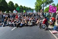 Thousands of Extinction rebellion activists protesting by blocking the A12 motorway.