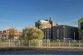 The Hague, November 8 2020. The Hague, The Netherlands. Old factory in the city center, on a sunny autumn day.bicycle Royalty Free Stock Photo