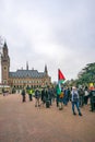 Palestinian protesters and reporters in front the International Court of Justice (ICJ)