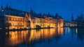 The Hague\'s Binnenhof with the Hofvijver lake at dusk, Den Haag, Netherlands