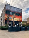 A mural on a wall of an apartment block