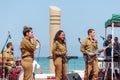 Members of the Army Music Group perform in the city of Haifa in honor of the 70th anniversary of the independence of the State of Royalty Free Stock Photo