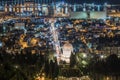 View of the festively decorated for the celebration of Christmas the Downtown from Mount Carmel in Haifa in Israel