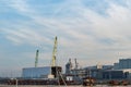 Haifa, Israel - December 3, 2021: View of industrial facilities and port warehouses on the banks of Haifa