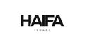 Haifa in the Israel emblem. The design features a geometric style, vector illustration with bold typography in a modern font. The