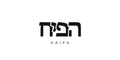 Haifa in the Israel emblem. The design features a geometric style, vector illustration with bold typography in a modern font. The