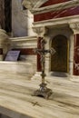 Haifa, Israel, July 10, The golden crucifix stands in the main hall of the Stella Maris Monastery which is located on Mount Carmel