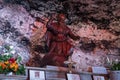 The small statue of St. Elijah made of red marble stands on the altar in the Stella Maris Monastery which is located on Mount