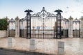 Decoratively decorated gate with lanterns and decorative eagles - the upper entrance to the Bahai Garden on the street Yefe Nof in