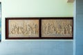 Muhraka monastery of the Carmelite on the Carmel mount . Bas-relief depicting the priests of Baal at Royalty Free Stock Photo