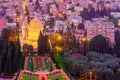 Sunset view of the Bahai shrine in Haifa