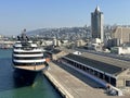 View of the port buildings and downtown Haifa from the deck of a cruise ship