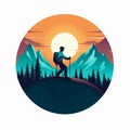 Colorful Hiker Logo With Retro Filters And Ottoman Art Style