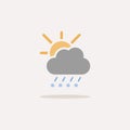 Hail, rain, cloud and sun. Color icon with shadow. Weather vector illustration
