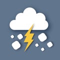 Hail storm. Rain Clouds and Lightening Bolt. Paper cut weather. Storm time. Royalty Free Stock Photo