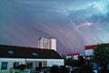 Hailstorm and lightning over residential area Royalty Free Stock Photo