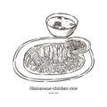 Hainan chicken rice, hand draw sketch vector