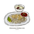 Hainan chicken rice, hand draw sketch vector