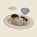 Hainan chicken rice with sauce and soup, hand draw sketch vector Royalty Free Stock Photo