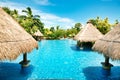 Hainan, China - June 29, 2018: Beautiful view of the pool in the Kempinski hotel on the island of Hainan