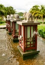 Hainan, China - June 29, 2018: Elephant-shaped fountains with raised trunks from which water flows at the main entrance of the Kim