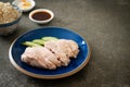 Hainanese chicken rice or rice steamed with chicken soup Royalty Free Stock Photo