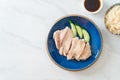 Hainanese chicken rice or rice steamed with chicken soup Royalty Free Stock Photo