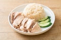 Hainanese chicken rice or rice steamed with chicken soup Royalty Free Stock Photo