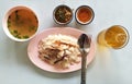 Hainanese chicken rice served with soup Royalty Free Stock Photo