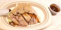 Hainanese chicken rice set in paper plate, Save world recycle di