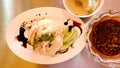 Hainanese chicken rice set served with soup top view Asian food Royalty Free Stock Photo